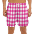Hot Pink And White Buffalo Check Print Men's Split Running Shorts