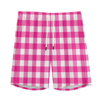 Hot Pink And White Buffalo Check Print Men's Sports Shorts