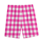 Hot Pink And White Buffalo Check Print Men's Sports Shorts