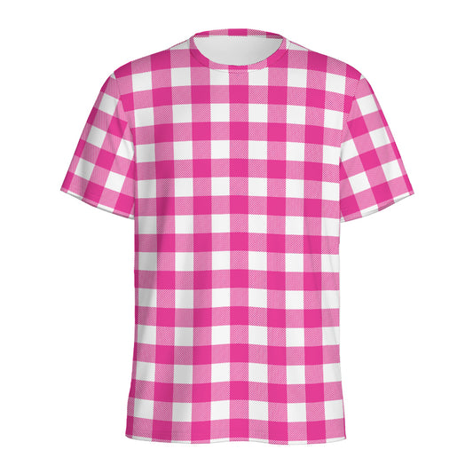 Hot Pink And White Buffalo Check Print Men's Sports T-Shirt