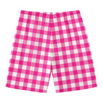 Hot Pink And White Buffalo Check Print Men's Swim Trunks