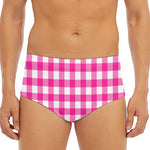 Hot Pink And White Buffalo Check Print Men's Triangle Swim Briefs