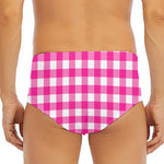 Hot Pink And White Buffalo Check Print Men's Triangle Swim Briefs