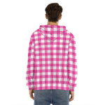 Hot Pink And White Buffalo Check Print Men's Velvet Pullover Hoodie