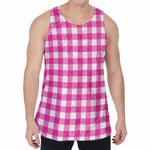 Hot Pink And White Buffalo Check Print Men's Velvet Tank Top