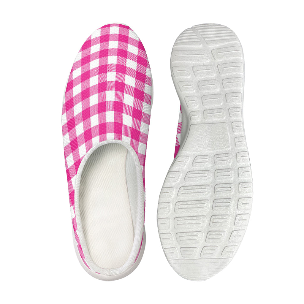 Hot Pink And White Buffalo Check Print Mesh Casual Shoes