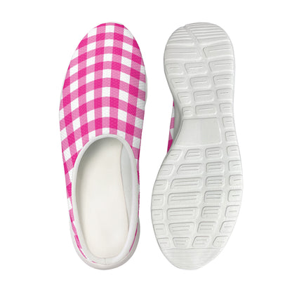 Hot Pink And White Buffalo Check Print Mesh Casual Shoes