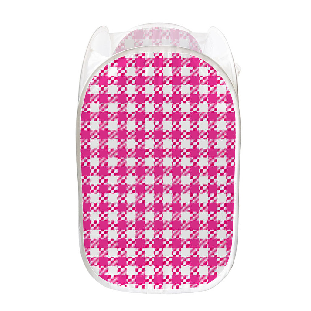 Hot Pink And White Buffalo Check Print Mesh Laundry Hamper