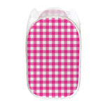 Hot Pink And White Buffalo Check Print Mesh Laundry Hamper