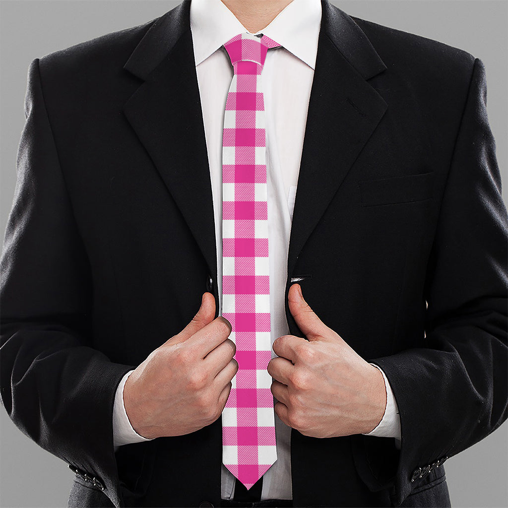 Hot Pink And White Buffalo Check Print Necktie