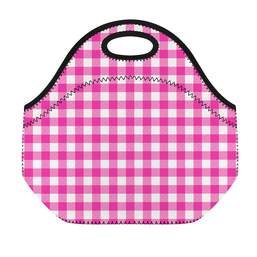 Hot Pink And White Buffalo Check Print Neoprene Lunch Bag