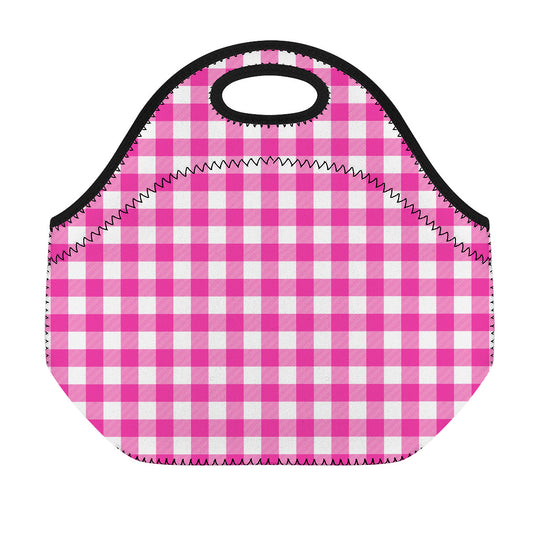 Hot Pink And White Buffalo Check Print Neoprene Lunch Bag
