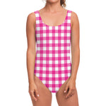 Hot Pink And White Buffalo Check Print One Piece Swimsuit