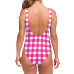 Hot Pink And White Buffalo Check Print One Piece Swimsuit