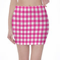 Hot Pink And White Buffalo Check Print Pencil Mini Skirt