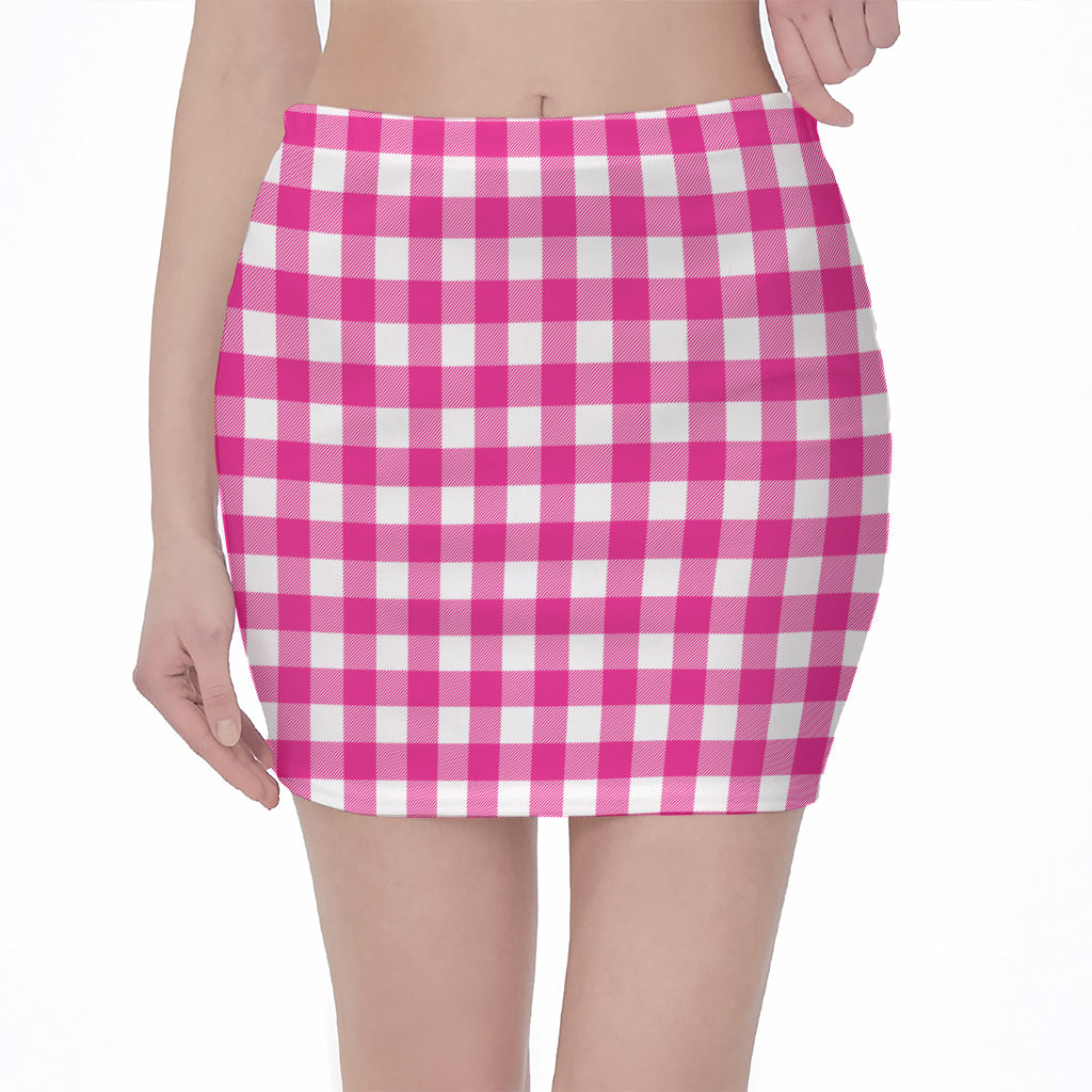 Hot Pink And White Buffalo Check Print Pencil Mini Skirt