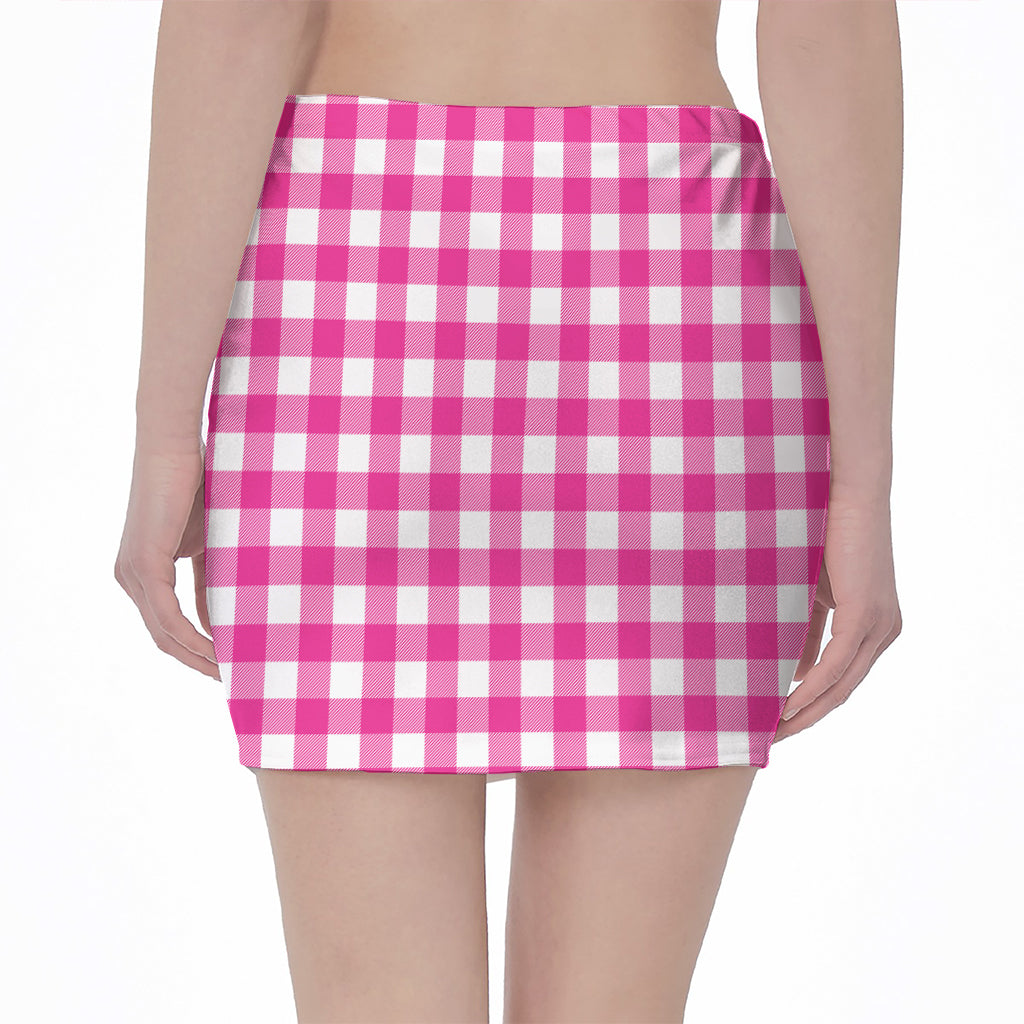 Hot Pink And White Buffalo Check Print Pencil Mini Skirt