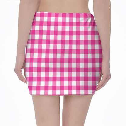 Hot Pink And White Buffalo Check Print Pencil Mini Skirt