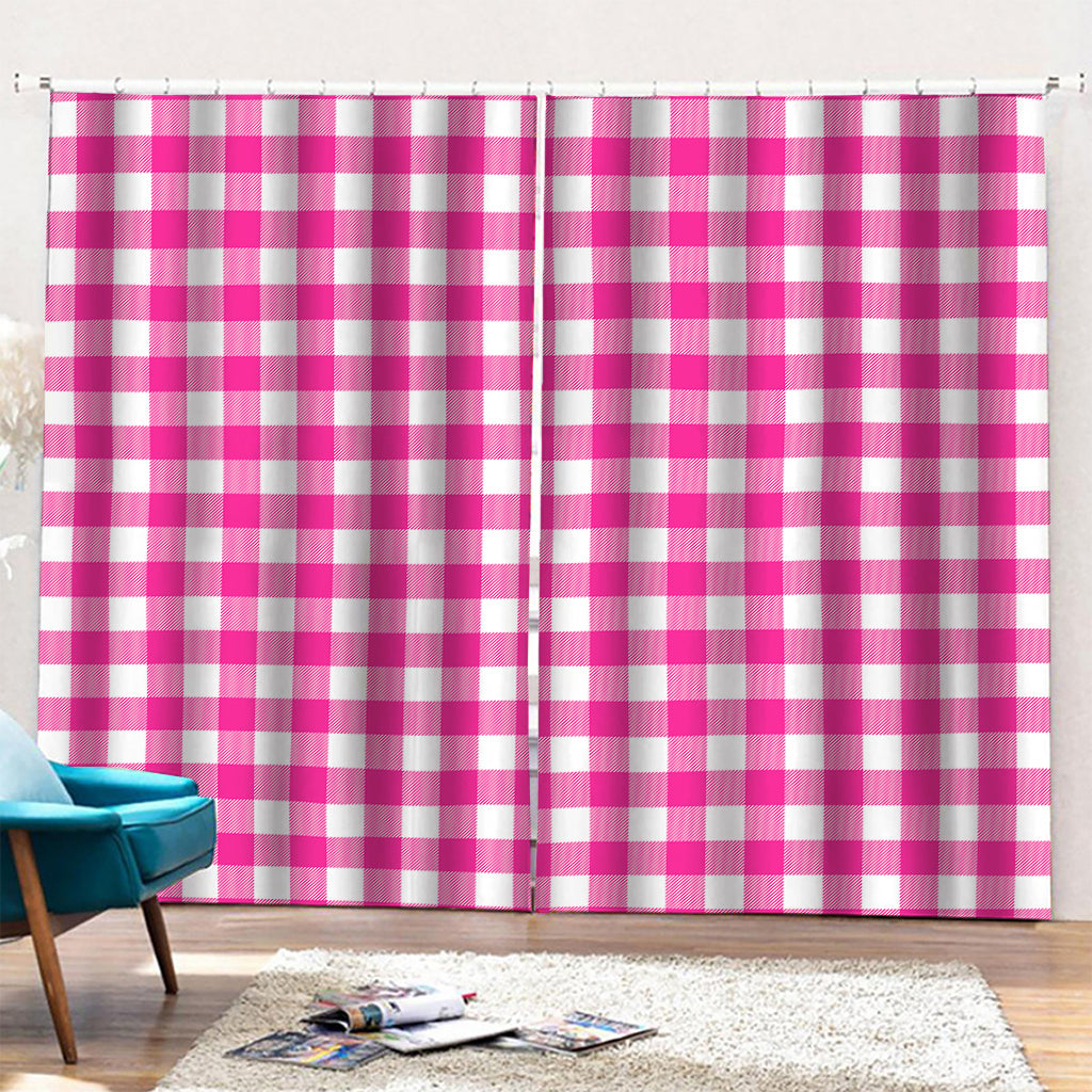 Hot Pink And White Buffalo Check Print Pencil Pleat Curtains