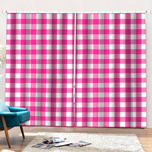 Hot Pink And White Buffalo Check Print Pencil Pleat Curtains