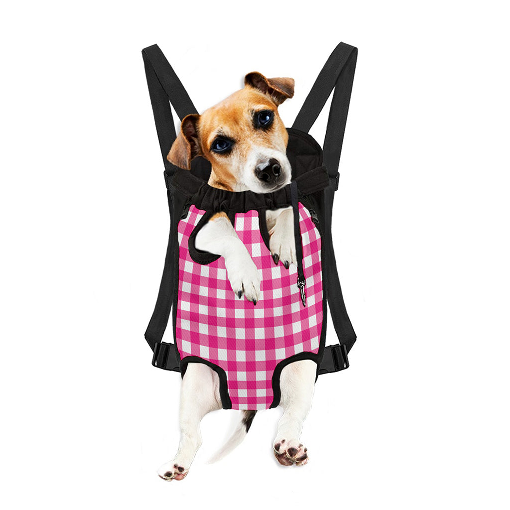 Hot Pink And White Buffalo Check Print Pet Carrier Backpack