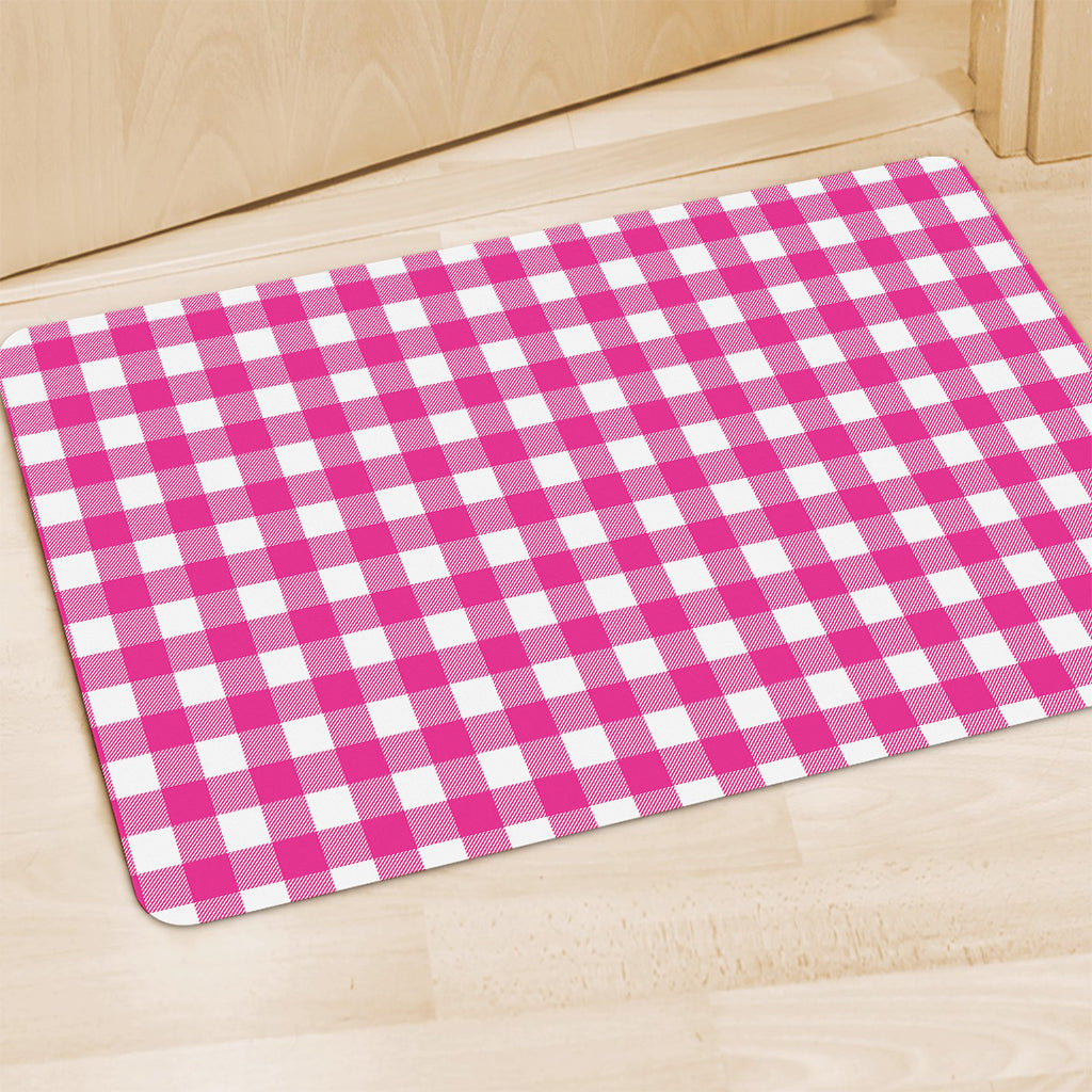 Hot Pink And White Buffalo Check Print Polyester Doormat