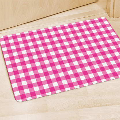 Hot Pink And White Buffalo Check Print Polyester Doormat