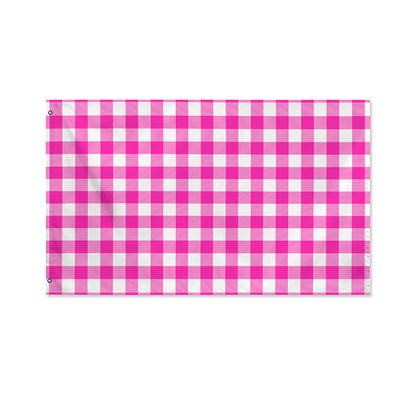 Hot Pink And White Buffalo Check Print Polyester Flag