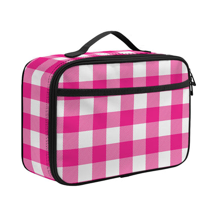 Hot Pink And White Buffalo Check Print Portable Lunch Bag