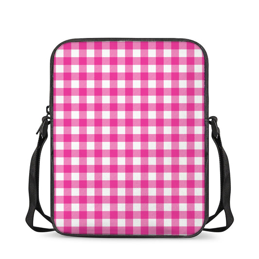 Hot Pink And White Buffalo Check Print Rectangular Crossbody Bag