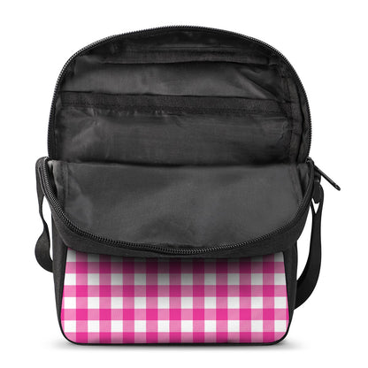 Hot Pink And White Buffalo Check Print Rectangular Crossbody Bag