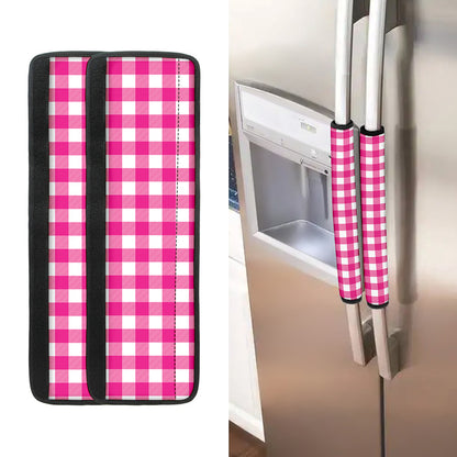Hot Pink And White Buffalo Check Print Refrigerator Handle Covers
