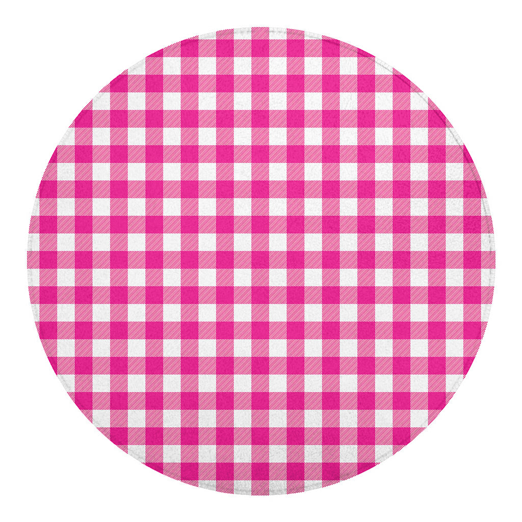 Hot Pink And White Buffalo Check Print Round Blanket