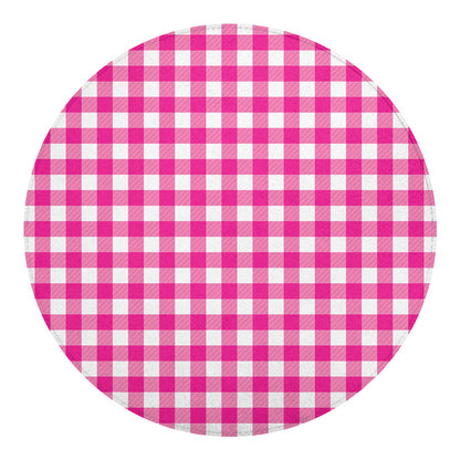 Hot Pink And White Buffalo Check Print Round Blanket