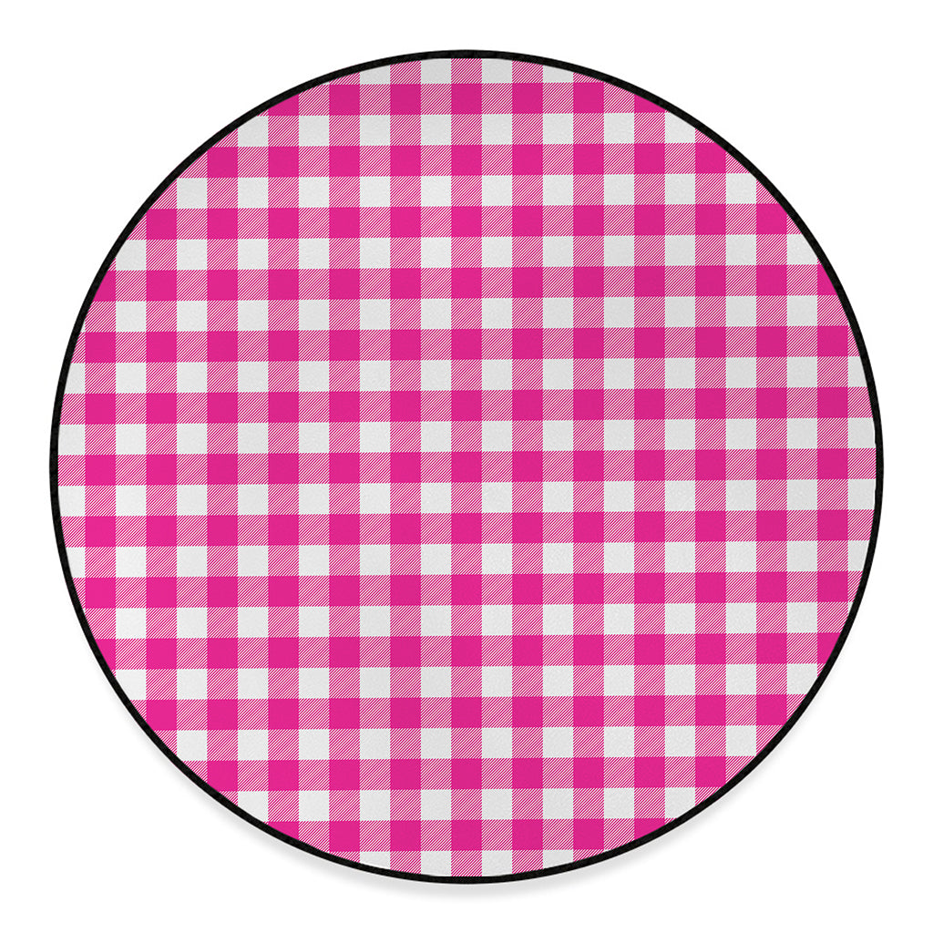 Hot Pink And White Buffalo Check Print Round Floor Mat