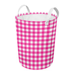 Hot Pink And White Buffalo Check Print Round Laundry Basket