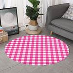 Hot Pink And White Buffalo Check Print Round Rug