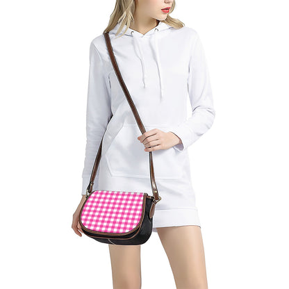 Hot Pink And White Buffalo Check Print Saddle Bag