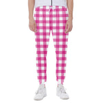 Hot Pink And White Buffalo Check Print Scuba Joggers