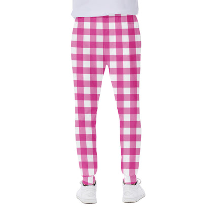 Hot Pink And White Buffalo Check Print Scuba Joggers