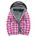 Hot Pink And White Buffalo Check Print Sherpa Lined Zip Up Hoodie