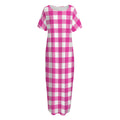 Hot Pink And White Buffalo Check Print Short Sleeve Long Nightdress