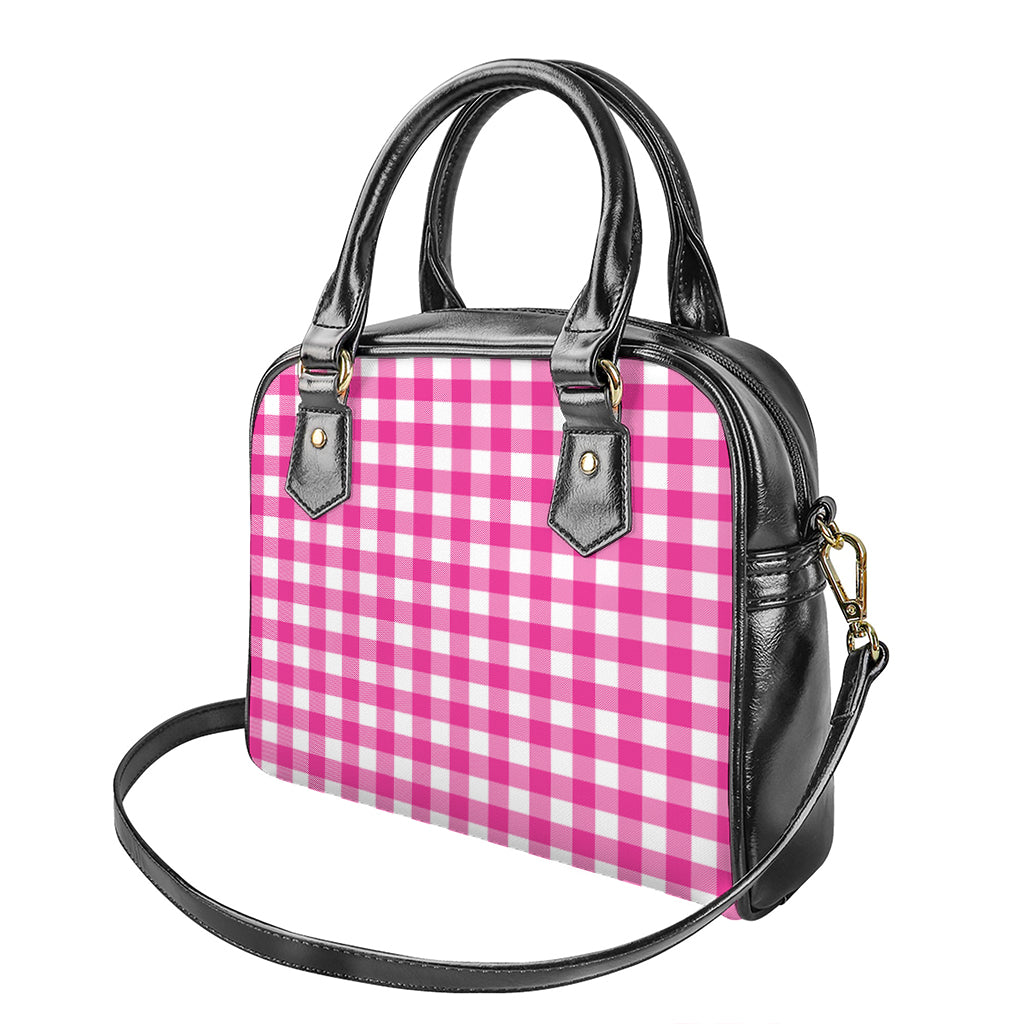 Hot Pink And White Buffalo Check Print Shoulder Handbag