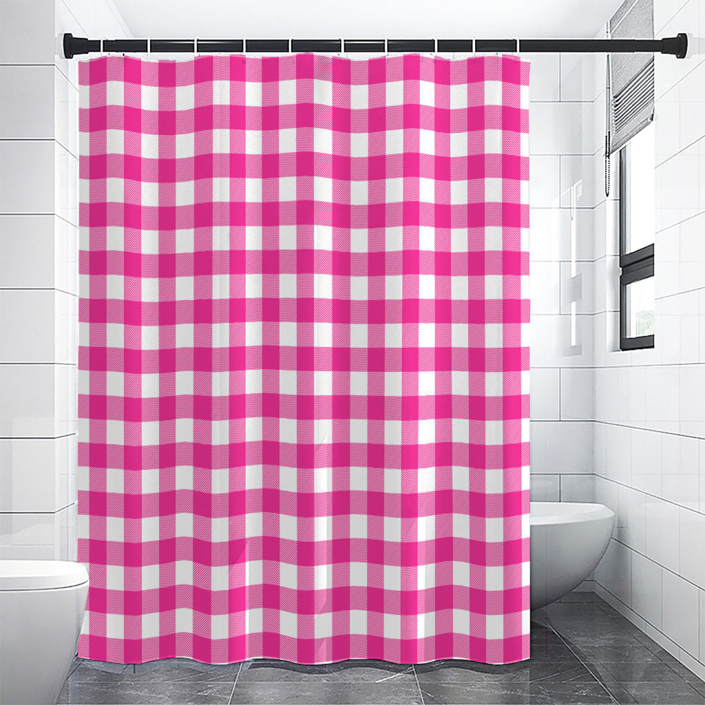 Hot Pink And White Buffalo Check Print Shower Curtain