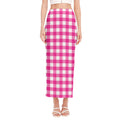 Hot Pink And White Buffalo Check Print Side Slit Maxi Skirt