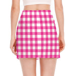 Hot Pink And White Buffalo Check Print Side Slit Mini Skirt