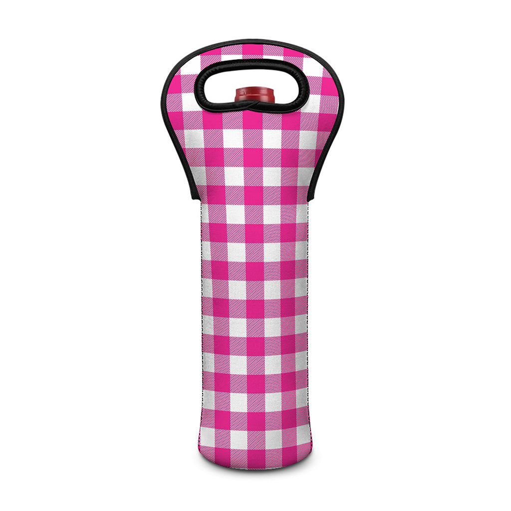 Hot Pink And White Buffalo Check Print Single Neoprene Wine Tote