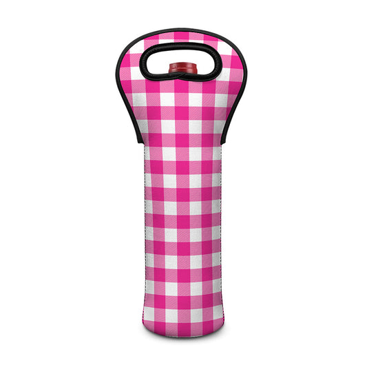 Hot Pink And White Buffalo Check Print Single Neoprene Wine Tote