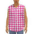 Hot Pink And White Buffalo Check Print Sleeveless Baseball Jersey