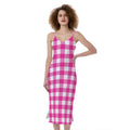 Hot Pink And White Buffalo Check Print Slim Fit Midi Cami Dress